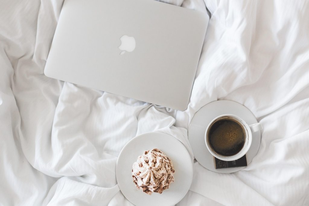 Coffee, cup, macbook — Keeping Your Kitchen Child-Friendly
