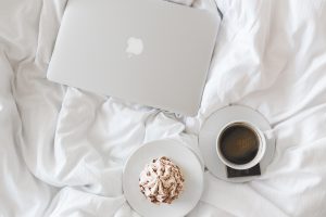 Coffee, cup, macbook — Keeping Your Kitchen Child-Friendly